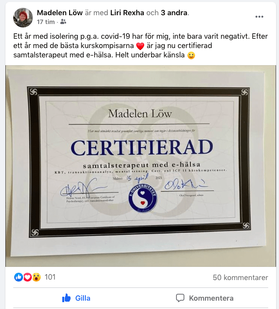 Certifikatet på Facebook